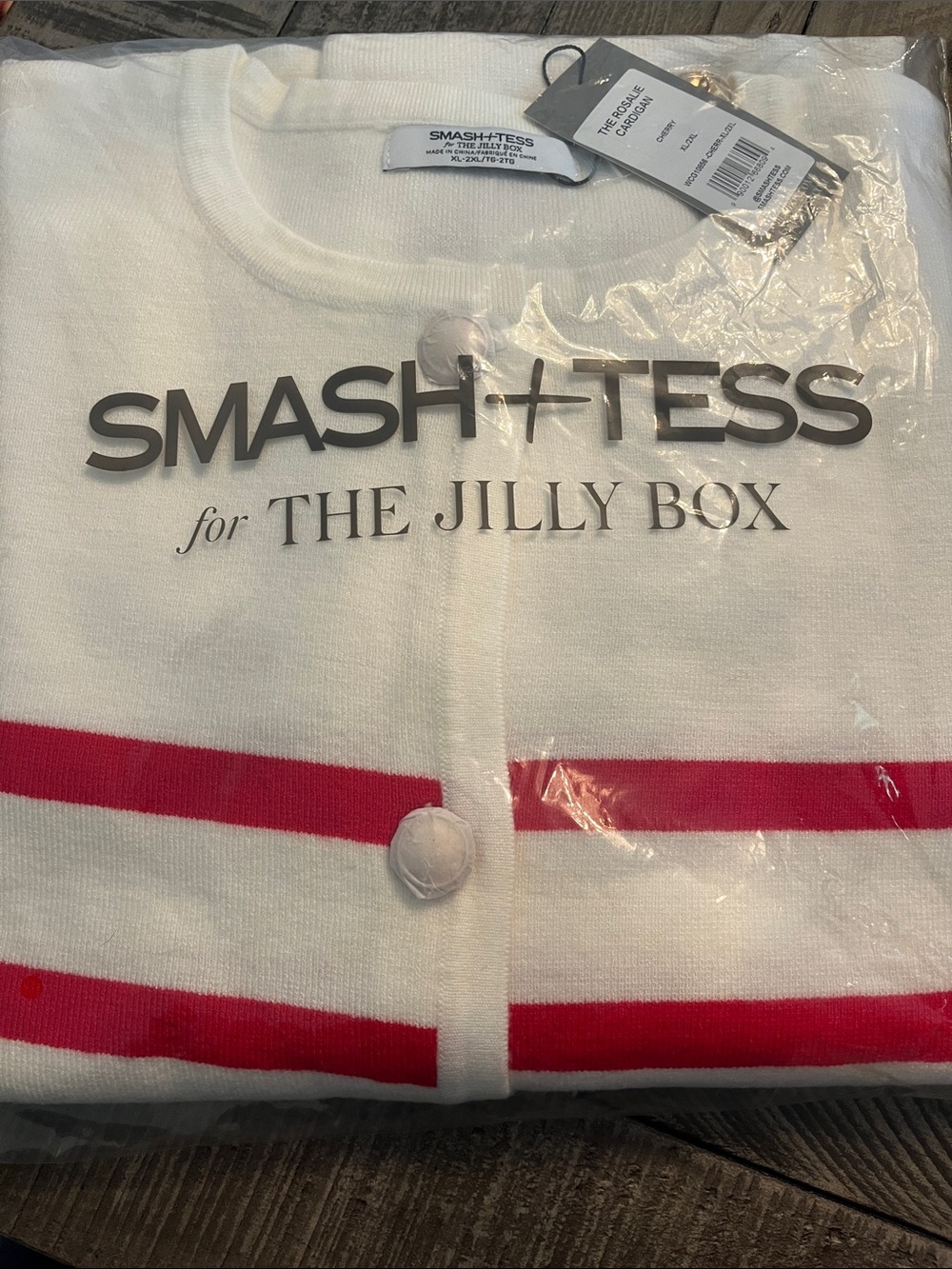Smash + Tess White Cardigan with Pink Stripes